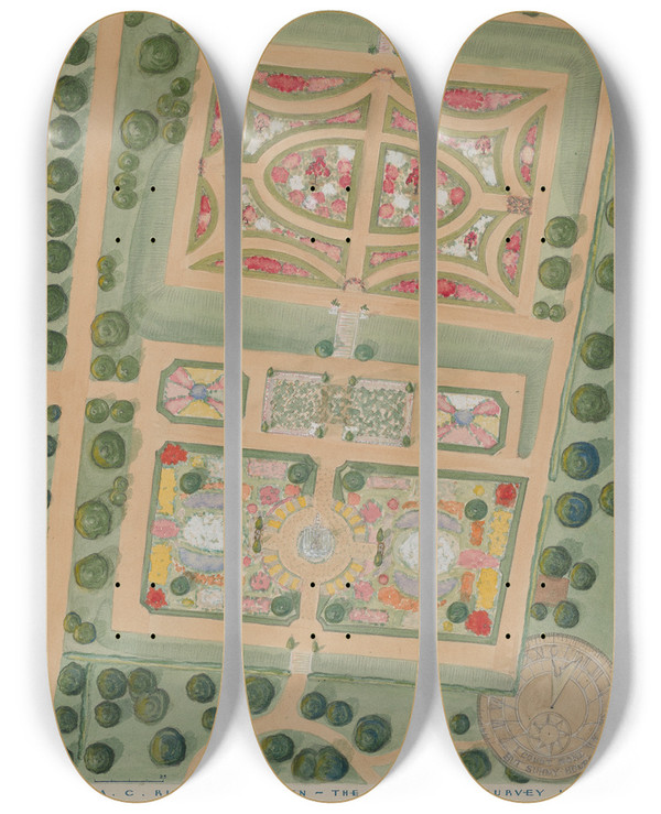 Triptych art skateboard deck of Gilbert Sackerman A C Richards Garden by Gilbert Sackerman (20-)