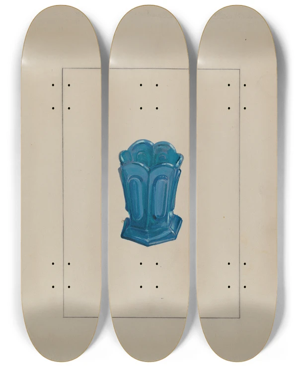 Triptych art skateboard deck of Raymond Manupelli Egg Glass by Raymond Manupelli
