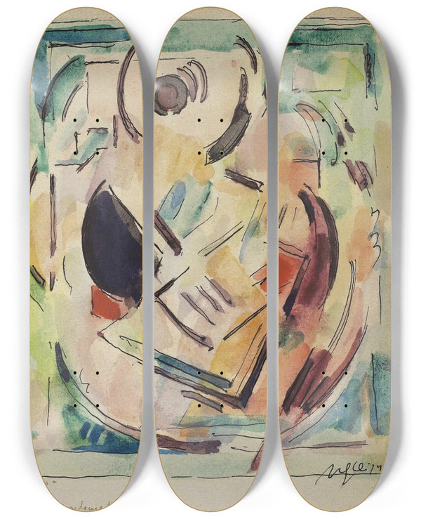 Triptych art skateboard deck of Albert Gleizes Composition_4 by Albert Gleizes (1881-1953)