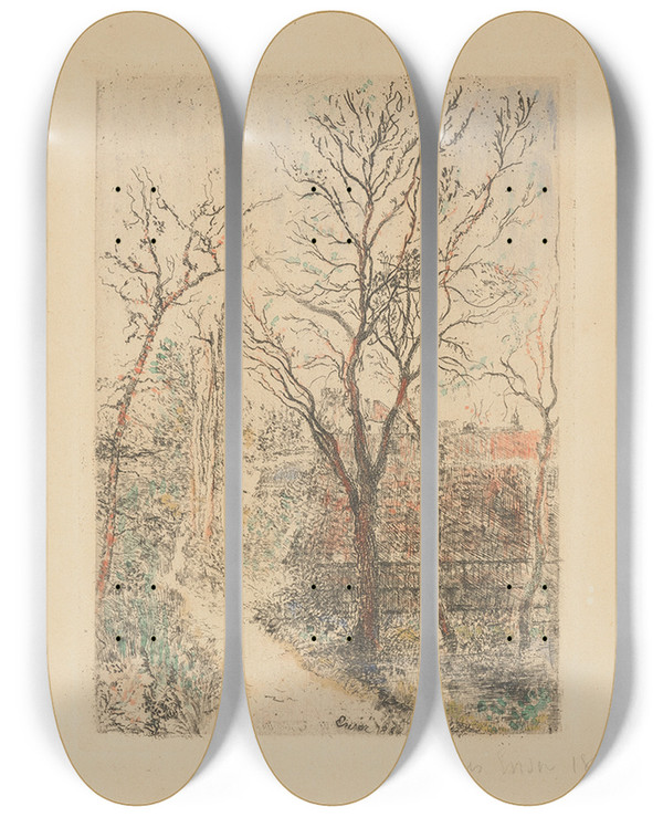 Triptych art skateboard deck of James Ensor Sentier Groenendael Footpath At Groenendael by James Ensor (1860-1949)