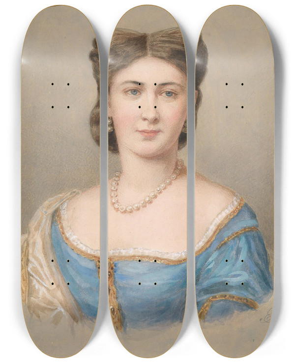 Triptych art skateboard deck of Emanuel Thomas Peter Bildnis Einer Dame In Blauem Seidenkleid by Emanuel Thomas Peter (1799-1873)