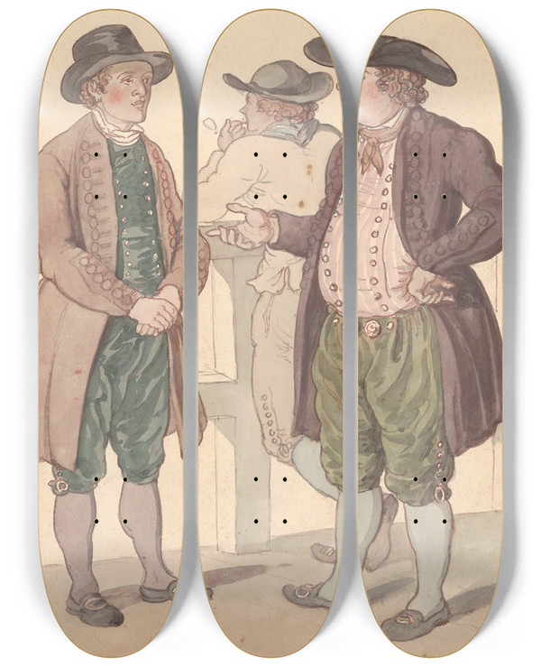 Triptych art skateboard deck of Thomas Rowlandson Dutch Costumes by Thomas Rowlandson (1756-1827)