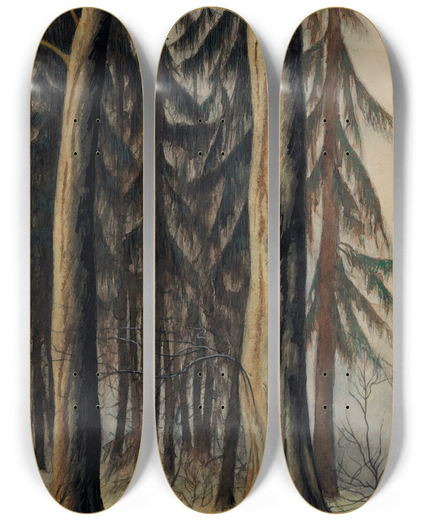 Triptych art skateboard deck of Lon Spilliaert Fort De Sapins by Leon Spilliaert (1881-1946)