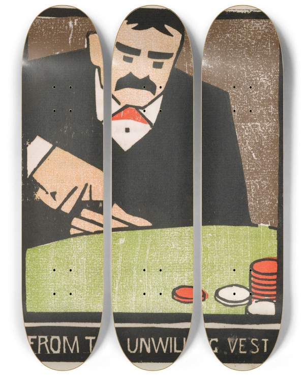 Triptych art skateboard deck of Frank Holme From The Unwilling Vest by Frank Holme (1868-1904)