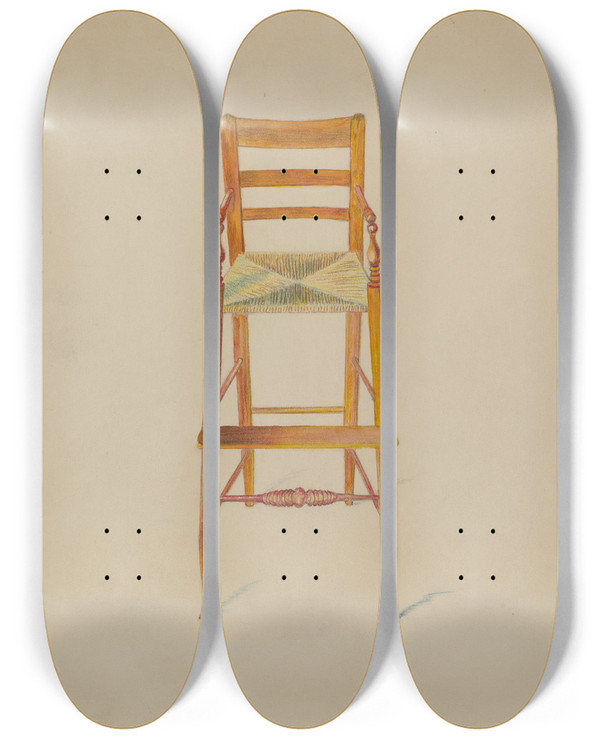 Triptych art skateboard deck of Edith Magnette Babys High Chair by Edith Magnette (20-)