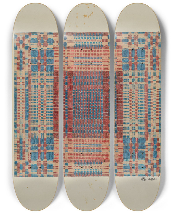 Triptych art skateboard deck of Cornelius Christoffels Coverlet_3 by Cornelius Christoffels (1879-1960)