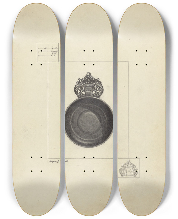 Triptych art skateboard deck of Eugene Barrell Porringer by Eugene Barrell