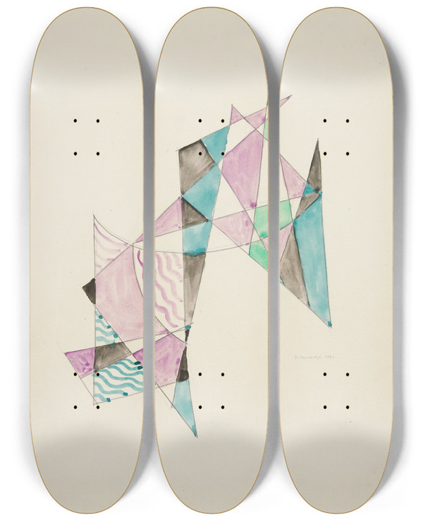 Triptych art skateboard deck of David Kakabadz Abstraction Based On Sails Ix by David Kakabadze (1889-1952)