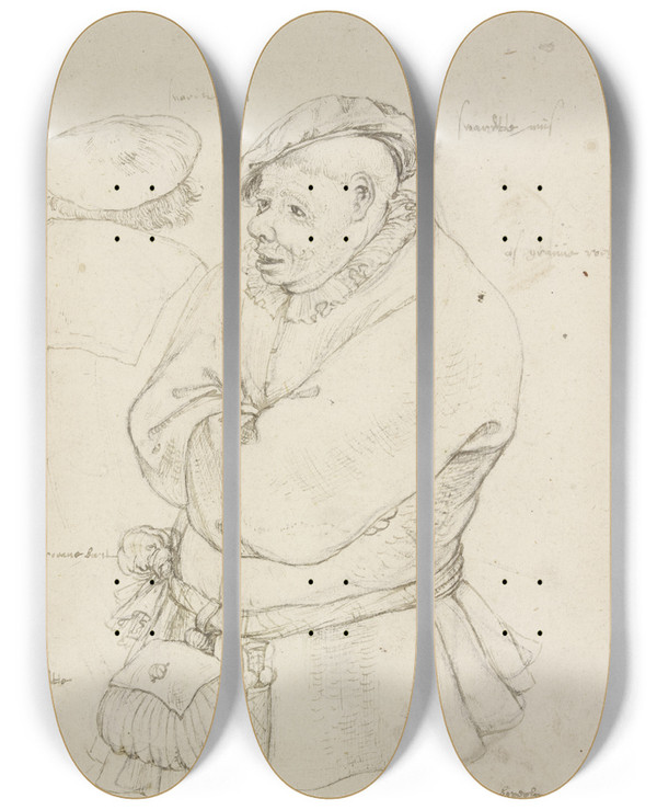 Triptych art skateboard deck of Roelant Savery Stehender Bauer Mit Verschrnkten Armen by Roelant Savery (1576-1639)