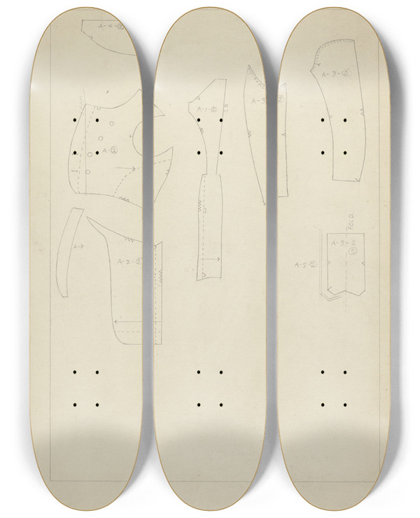Triptych art skateboard deck of Henry De Wolfe Sugar Merchants Suit Pattern by Henry De Wolfe