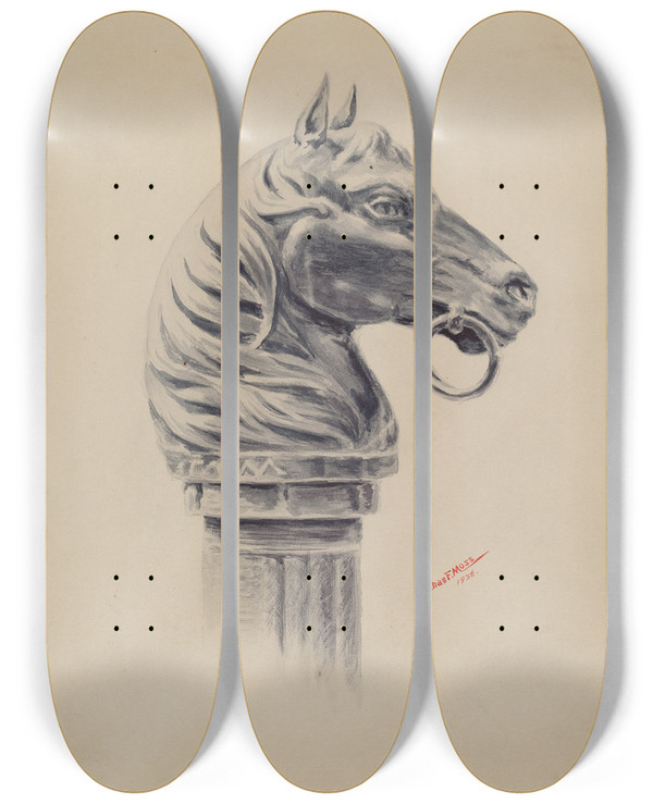 Triptych art skateboard deck of Charles Moss Hitching Post_2 by Charles Moss