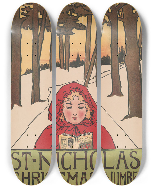 Triptych art skateboard deck of Frank Berkeley Smith St Nicholas Christmas Number by Frank Berkeley Smith (1869-1931)