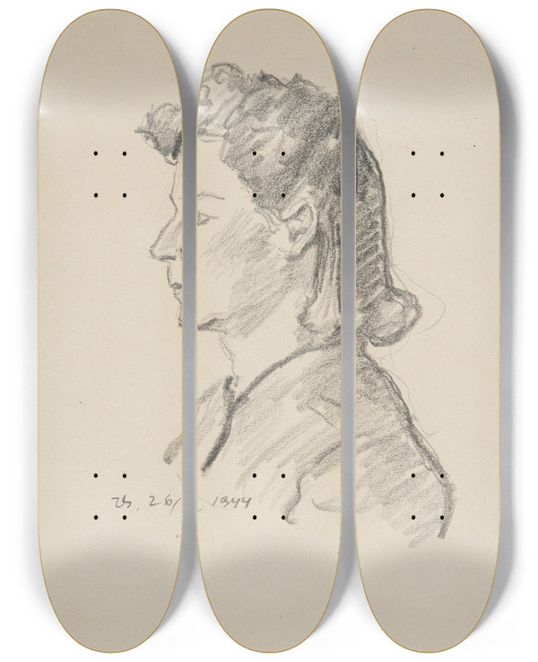 Triptych art skateboard deck of Ivan Ivanec Popiersie Modej Kobiety_1 by Ivan Ivanec (1893-1946)