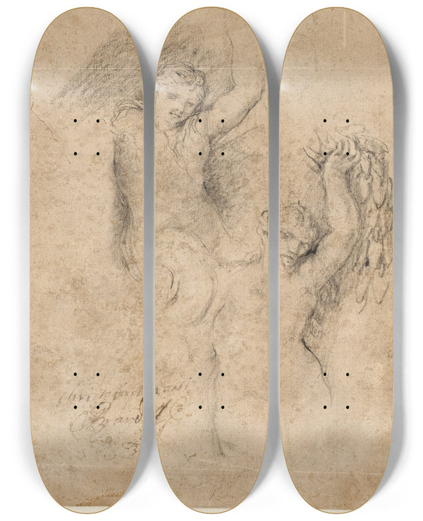 Triptych art skateboard deck of Giovanni Coli En Nereide Og En Satyr by Giovanni Coli