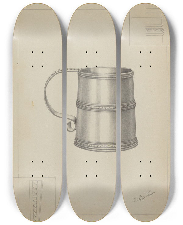 Triptych art skateboard deck of Charlotte Winter Silver Mug by Charlotte Winter (20-)