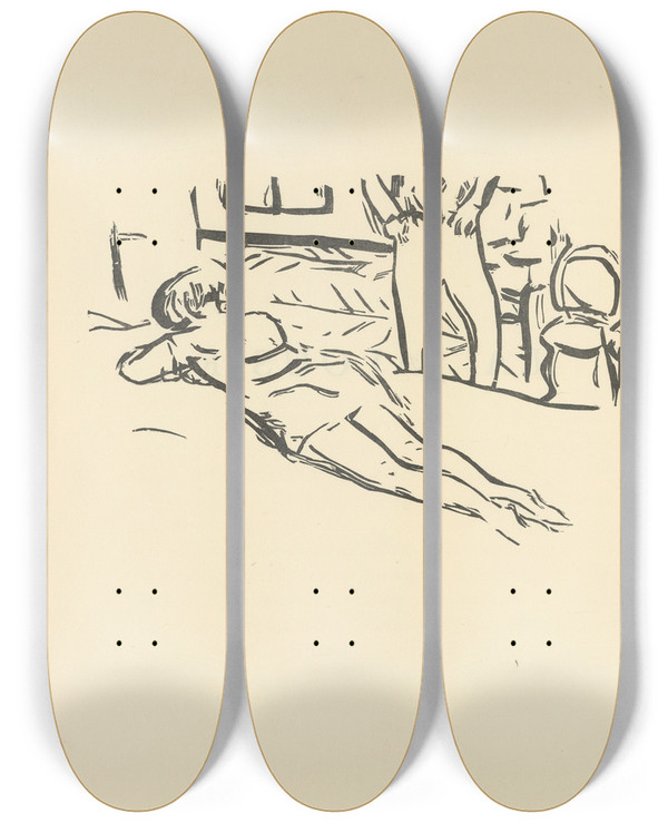 Triptych art skateboard deck of Pierre Bonnard Notes Sur Lamour Pl 06 by Pierre Bonnard (1867-1947)