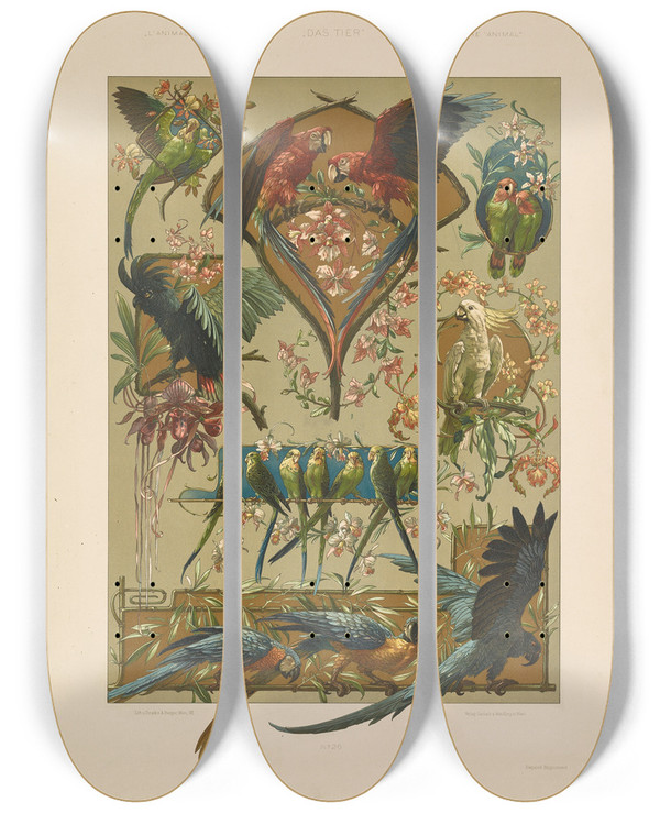 Triptych art skateboard deck of Anton Seder Das Thier In Der Decorativen Kunst Pl27 by Anton Seder (1850-1916)