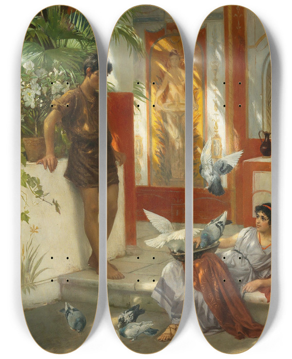 Triptych art skateboard deck of Albert Tschautsch Scene From Ancient Rome by Albert Tschautsch (1843-1922)