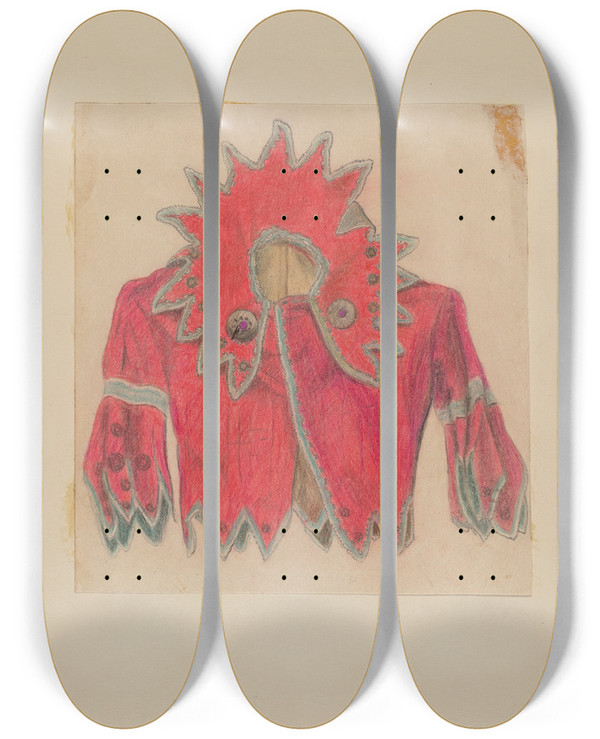 Triptych art skateboard deck of Charles Charon Jacket by Charles Charon