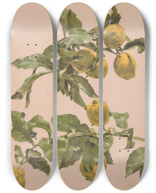Triptych art skateboard deck of Alice Bailly Aquarelle Dun Citronnier by Alice Bailly (1872-1938)