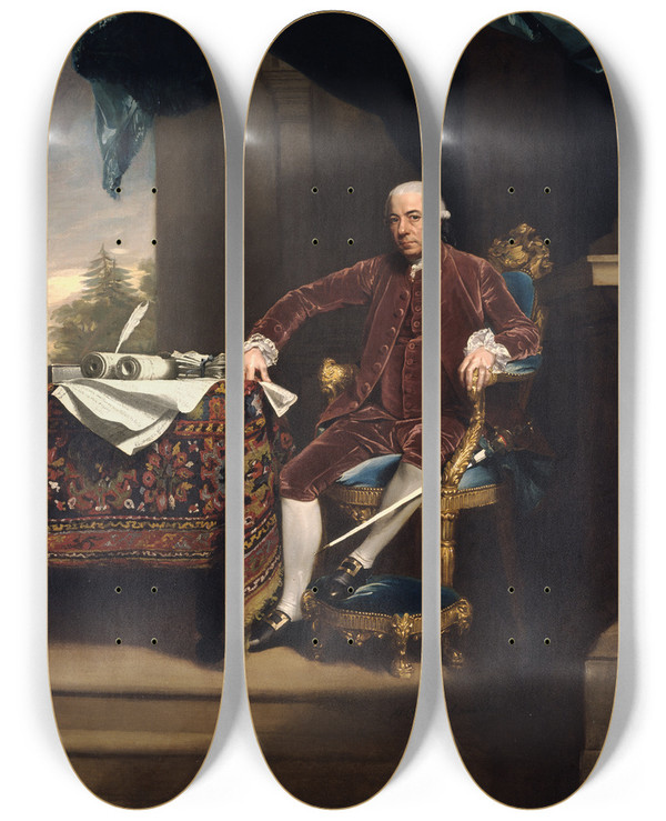 Triptych art skateboard deck of John Singleton Copley Henry Laurens by John Singleton Copley (1738-1815)
