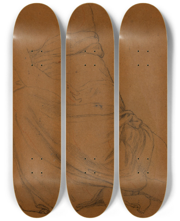 Triptych art skateboard deck of Pierre Puvis De Chavannes Etude De Draperie_1 by Pierre Puvis De Chavannes (1824-1898)