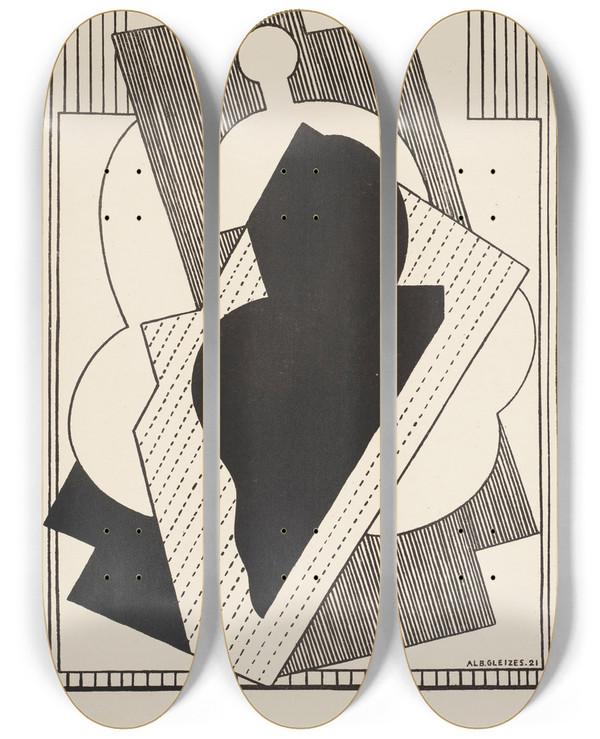 Triptych art skateboard deck of Albert Gleizes Cubist Composition Centre Noir by Albert Gleizes (1881-1953)