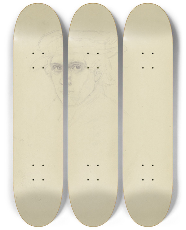 Triptych art skateboard deck of Eugen Eduard Schffer Bildnis Eines Mannes Mit Mtze by Eugen Eduard Schaffer (1802-1871)