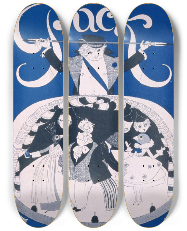 Triptych art skateboard deck of Ralph Barton What Fools These Mortals Be by Ralph Barton (1891-1931)