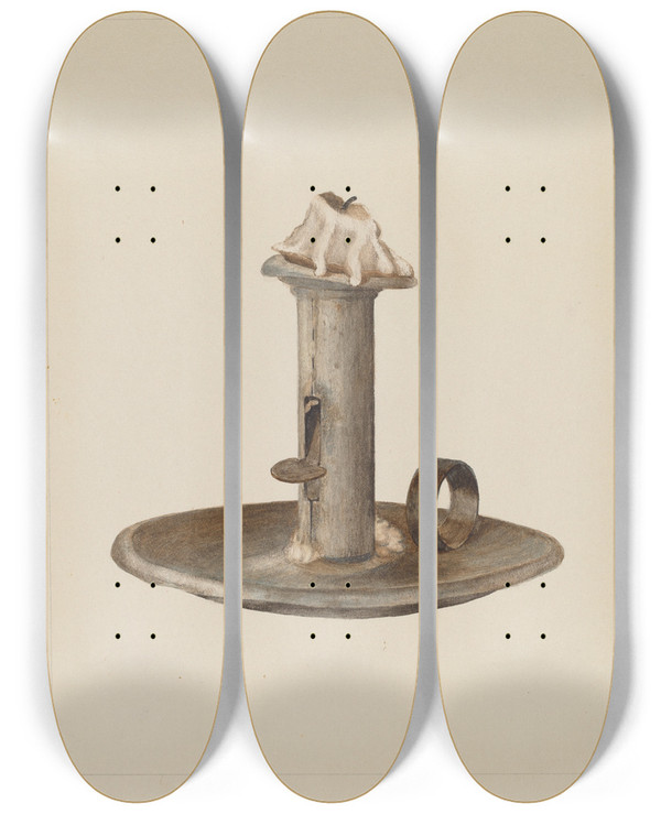 Triptych art skateboard deck of Eldon Allen Candlestick by Eldon Allen