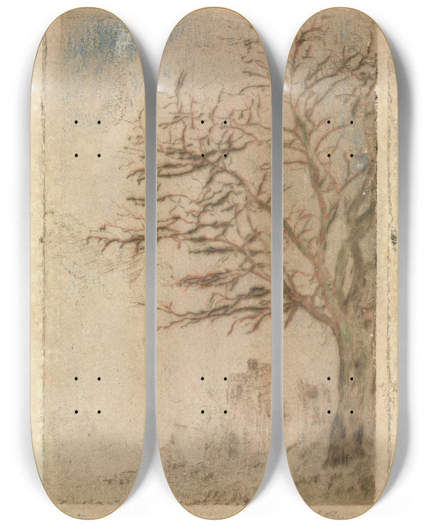 Triptych art skateboard deck of James Ensor Acacia_2 by James Ensor (1860-1949)