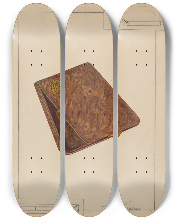 Triptych art skateboard deck of William Vergani Pocket Case by William Vergani