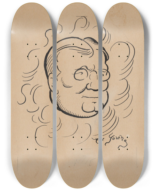 Triptych art skateboard deck of Arthur Henry Young Finley Peter Dunne by Arthur Henry Young
