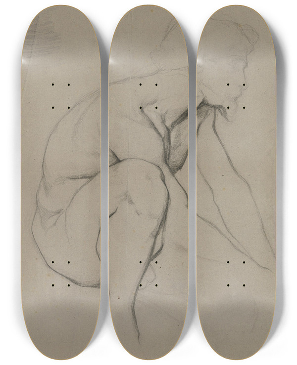 Triptych art skateboard deck of Victor Mller Der Verlorene Sohn Als Aktfigur by Victor Muller (1829-1871)
