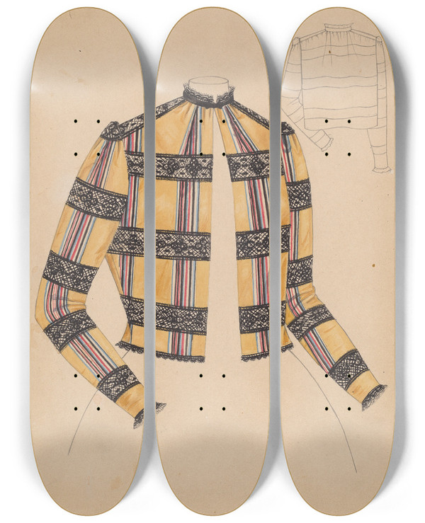 Triptych art skateboard deck of Dorothy Gernon Jacket by Dorothy Gernon