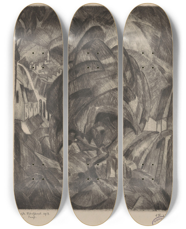 Triptych art skateboard deck of Lodewijk Schelfhout Larbre by Lodewijk Schelfhout (1881-1943)