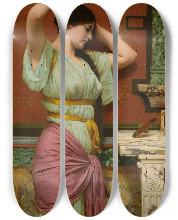 Triptych art skateboard deck of John William Godward Julia by John William Godward (1861-1922)