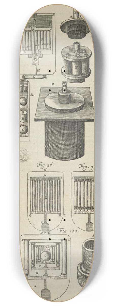 Jacob van Meurs - Plate K: Fireballs that float on water: bounding fireballs: mortar-fired fireballs 8.25 inch art skate deck