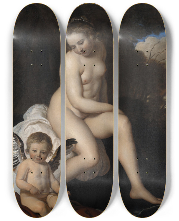 Triptych art skateboard deck of Jacob Van Loo Venus And Cupid by Jacob Van Loo (1614-1670)