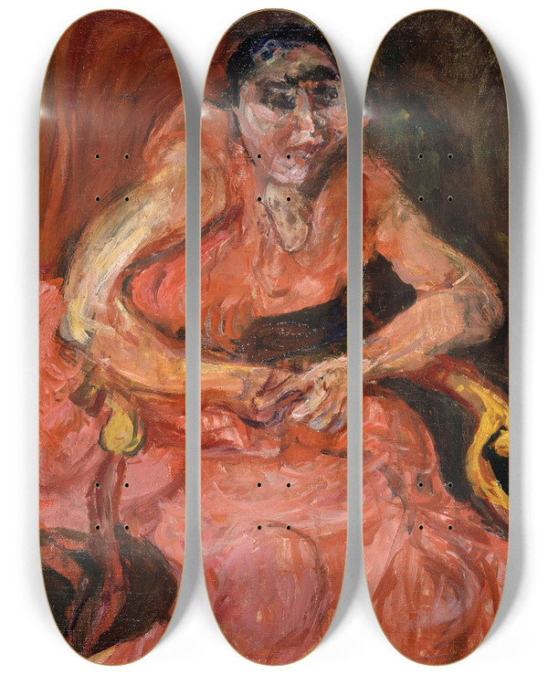 Triptych art skateboard deck of Cham Soutine Woman In Pink by Chaim Soutine (1893-1943)