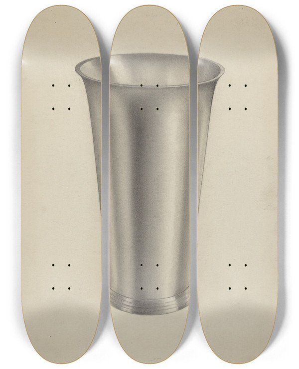 Triptych art skateboard deck of Aaron Fastovsky Silver Communion Cup by Aaron Fastovsky