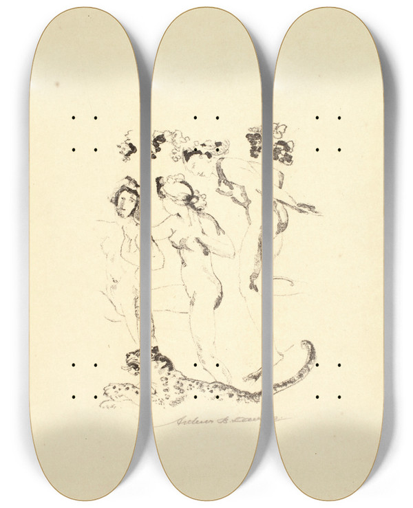 Triptych art skateboard deck of Arthur Bowen Davies Bacchantes by Arthur Bowen Davies (1862-1928)