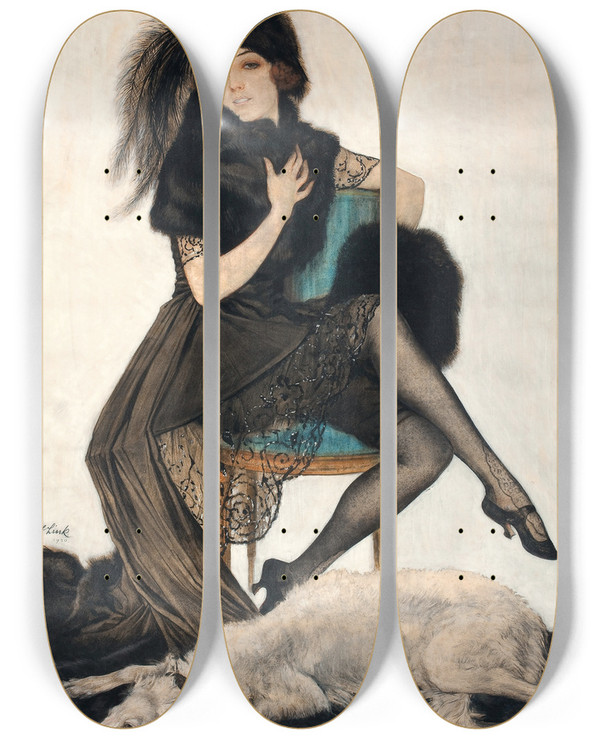 Triptych art skateboard deck of Carl Link Posing by Carl Link (1887-1968)