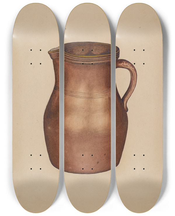 Triptych art skateboard deck of Gerald Scalise Pottery Jug by Gerald Scalise