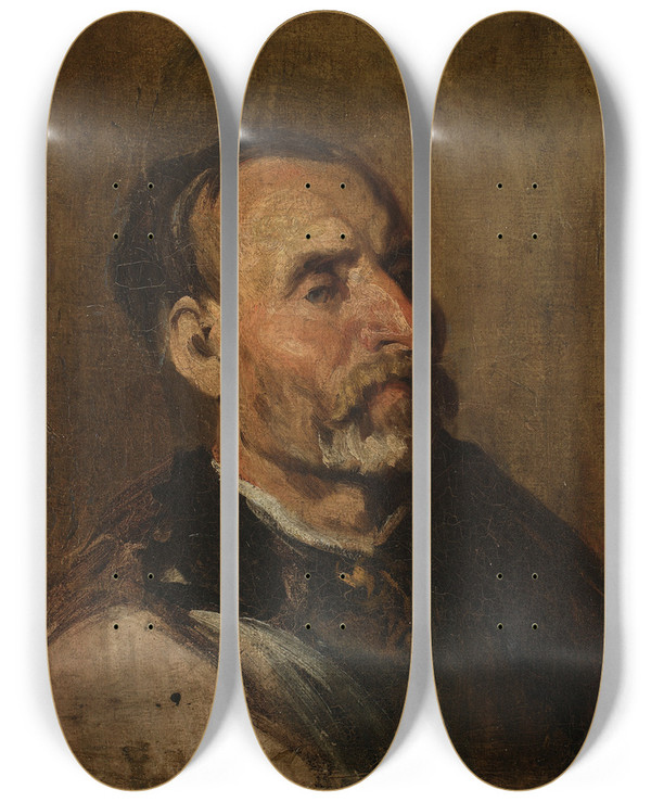 Triptych art skateboard deck of Piotr Michaowski Old Villager by Piotr Michalowski (1800-1855)