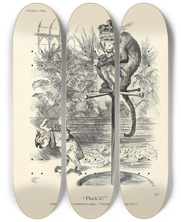 Triptych art skateboard deck of Sir John Tenniel Pluckd by Sir John Tenniel (1820-1914)