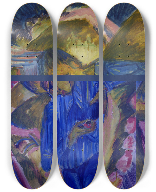 Triptych art skateboard deck of Ernst Ludwig Kirchner Knave With Sweeties by Ernst Ludwig Kirchner (1880-1938)