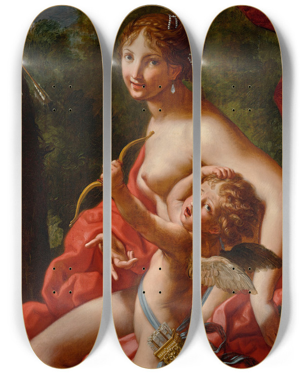 Triptych art skateboard deck of Elisabetta Sirani Venus And Cupid by Elisabetta Sirani (1638-1665)