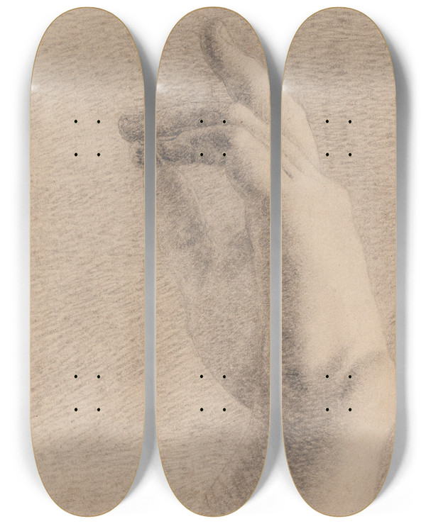 Triptych art skateboard deck of Benjamin Robert Haydon Study Of A Hand Recto by Benjamin Robert Haydon (1786-1846)