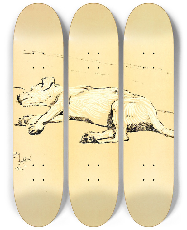 Triptych art skateboard deck of Cecil Charles Windsor Aldin A Dog Day Pl 08 by Cecil Charles Windsor Aldin (1870-1935)